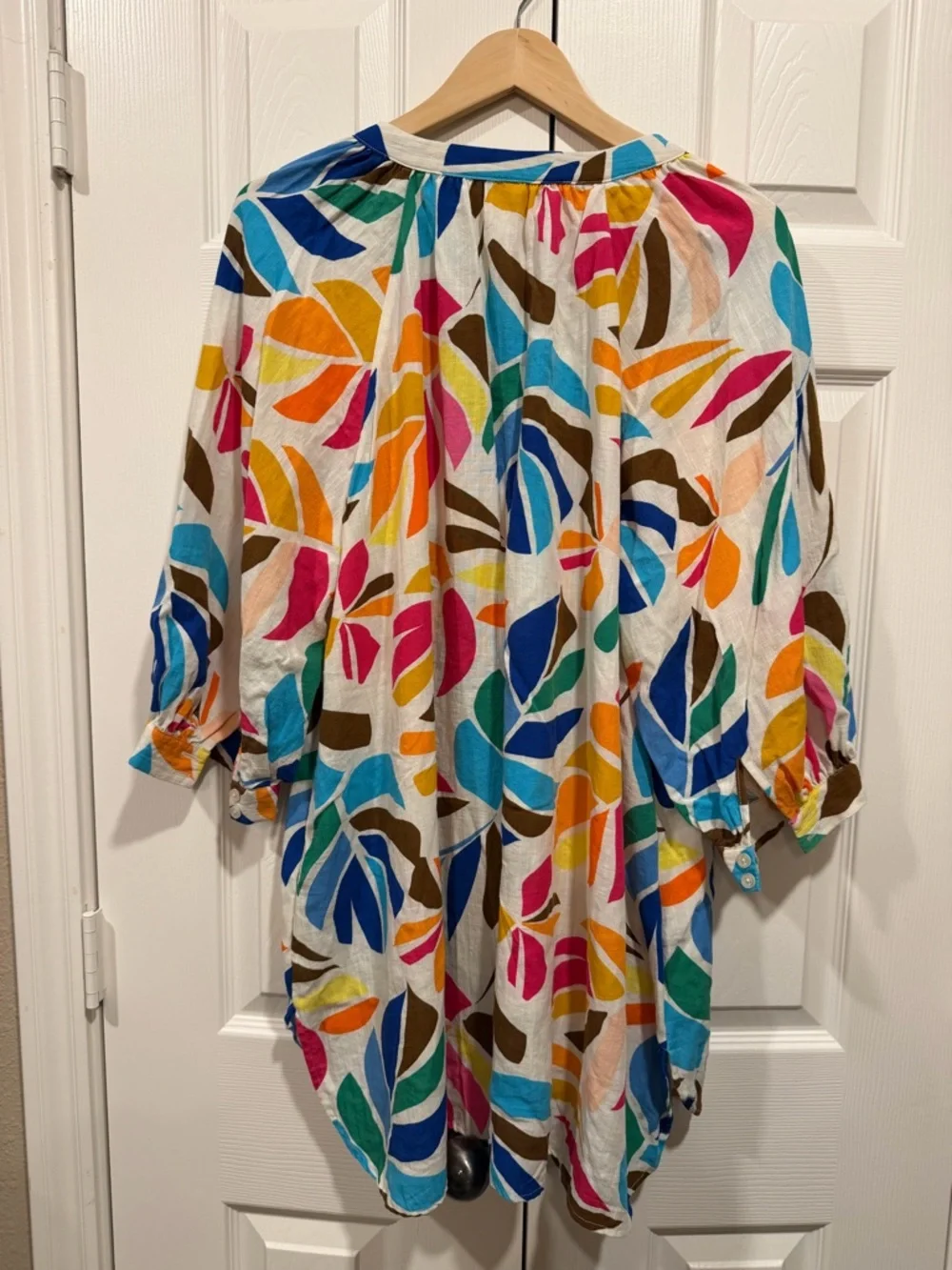 Bright Multicolor Leaf-Print Tunic Dress - Women's Plus - Picture 4 of 11